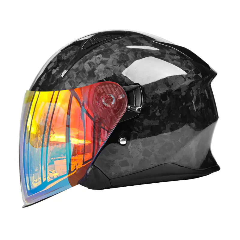 OF811 Helm Sepeda Motor Wajah Terbuka Serat Karbon Helm Visor Ganda Bersertifikat DOT