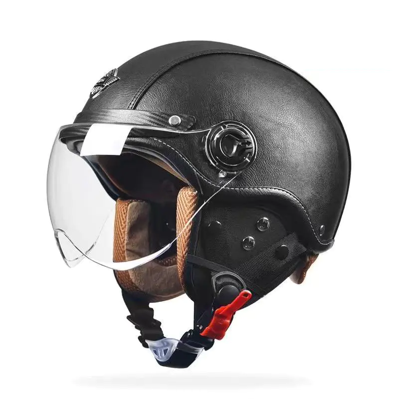 Helm Sepeda Motor Setengah Wajah Retro Bersertifikat Keselamatan FG02 Helm Motocross ABS