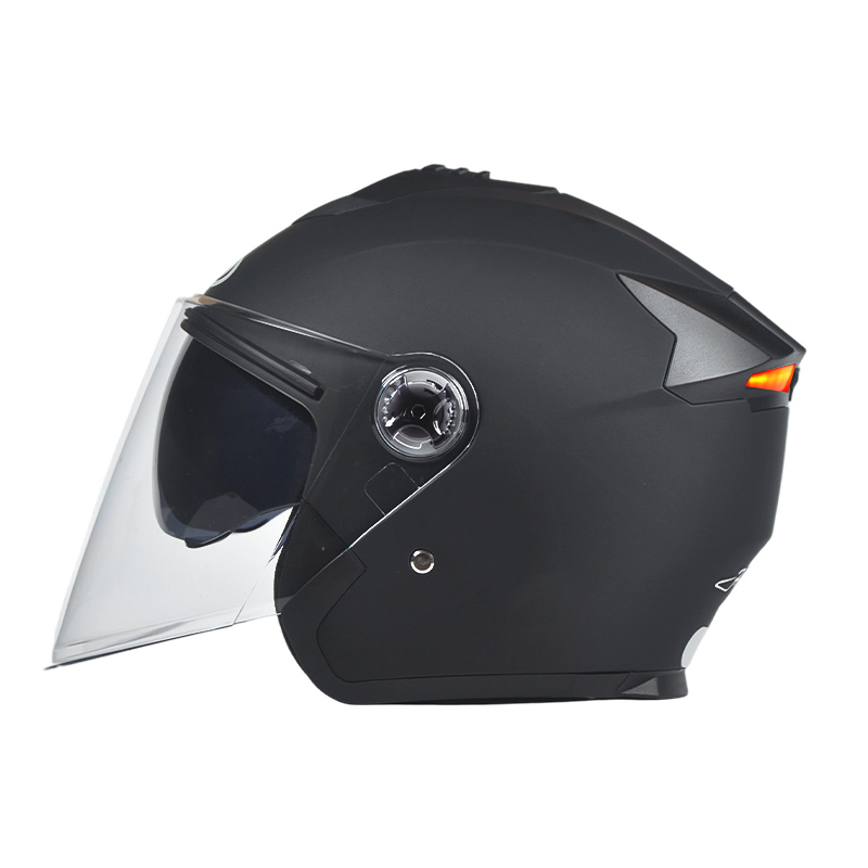 Helm Sepeda Motor Wajah Terbuka Lampu Belakang Keselamatan LED 666 Helm Visor Ganda