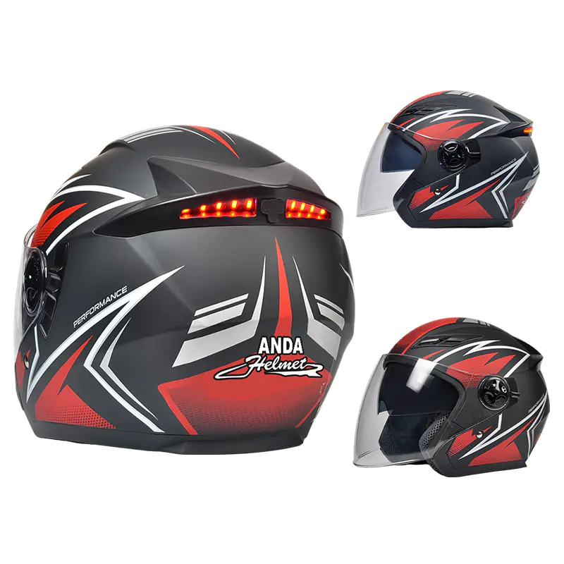 Helm sepeda motor wajah terbuka lampu belakang keselamatan LED 166 helm bersertifikat DOT